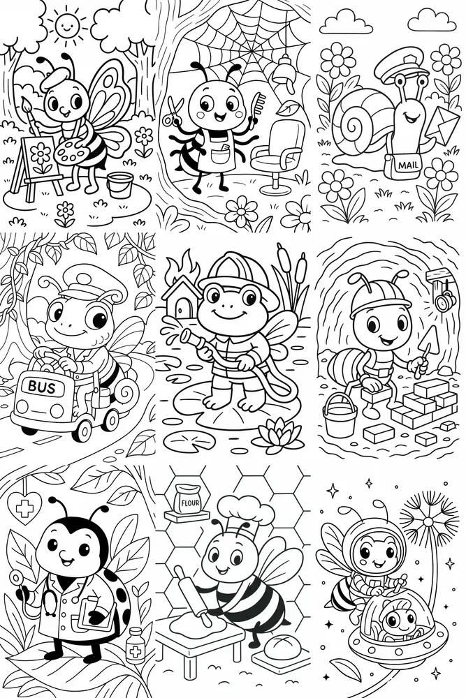 Tiny Workers Cute Jobs Coloring Fun