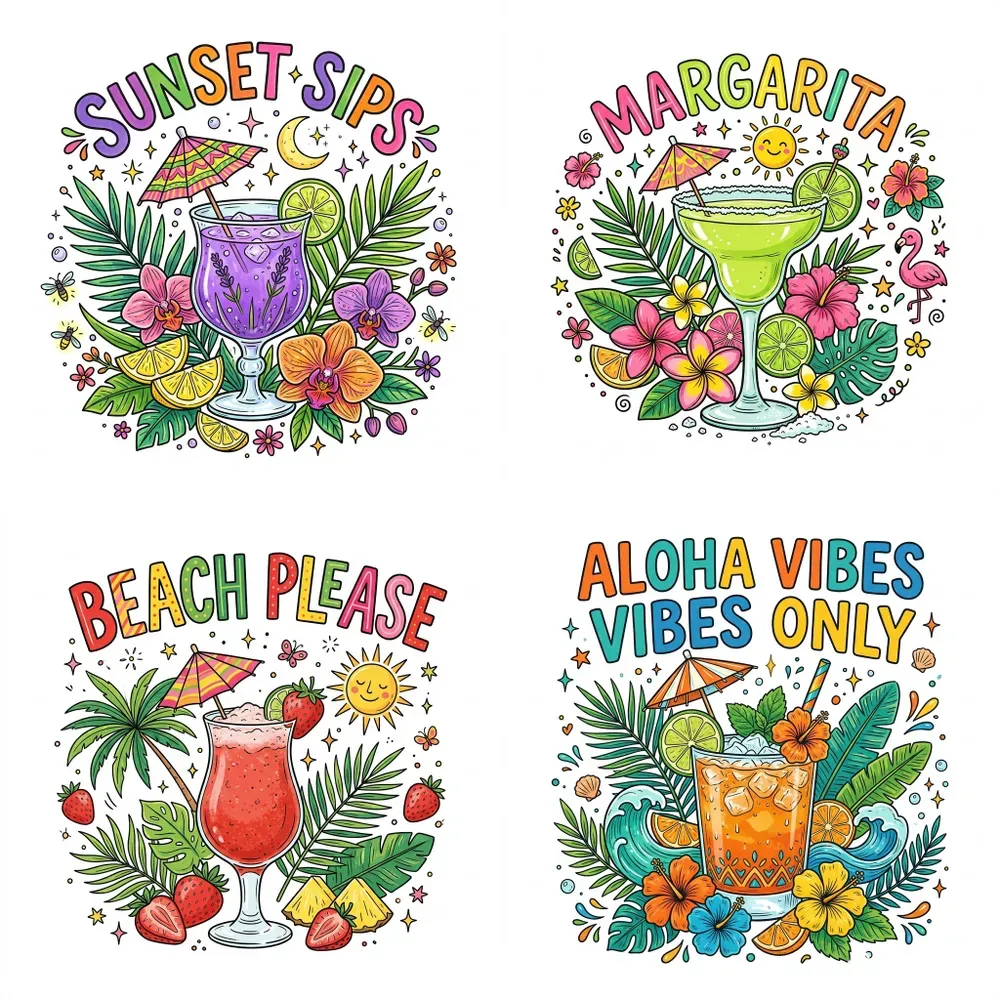 Tropical Cocktail Typography Tshirts