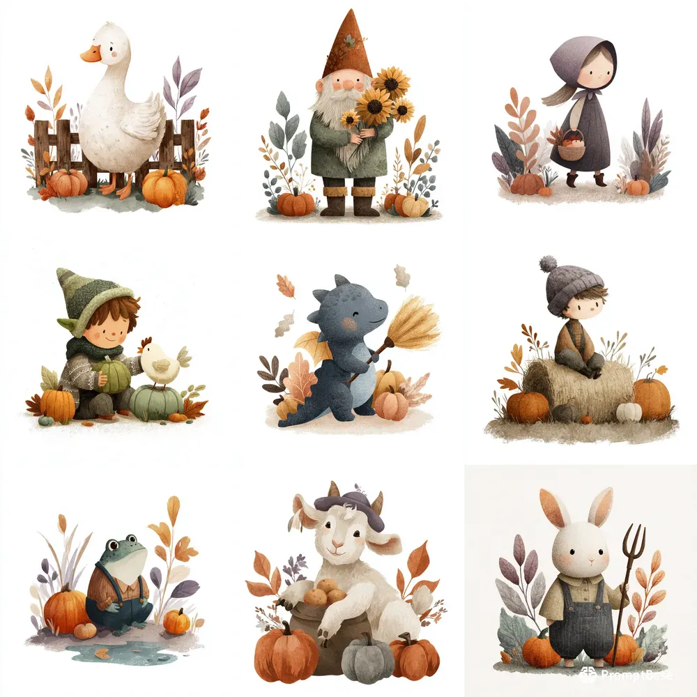 Cute Cartoon Autumn Animals