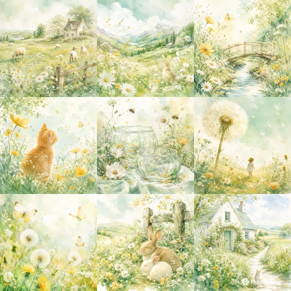 Botanical Breeze Watercolor Scenes