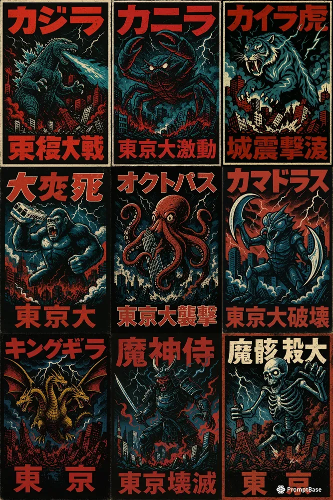 Retro Kaiju Rampage Posters