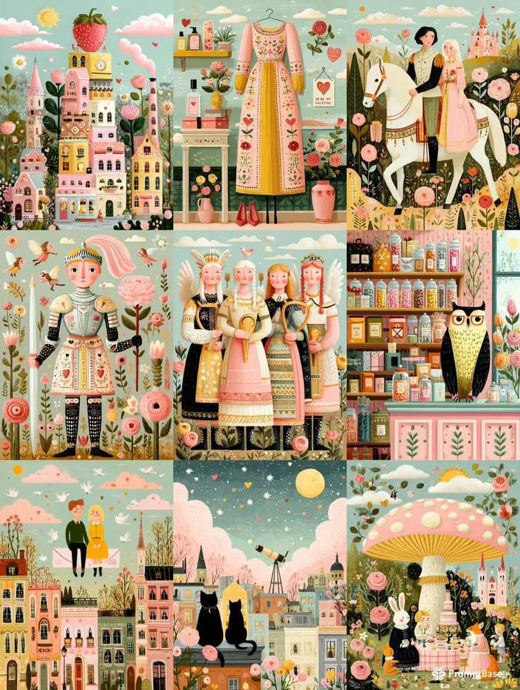 Whimsical Pastel Valentine Illustrations