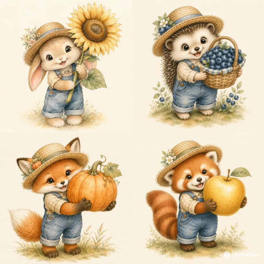 Cute Storybook Animal Harvest Friends