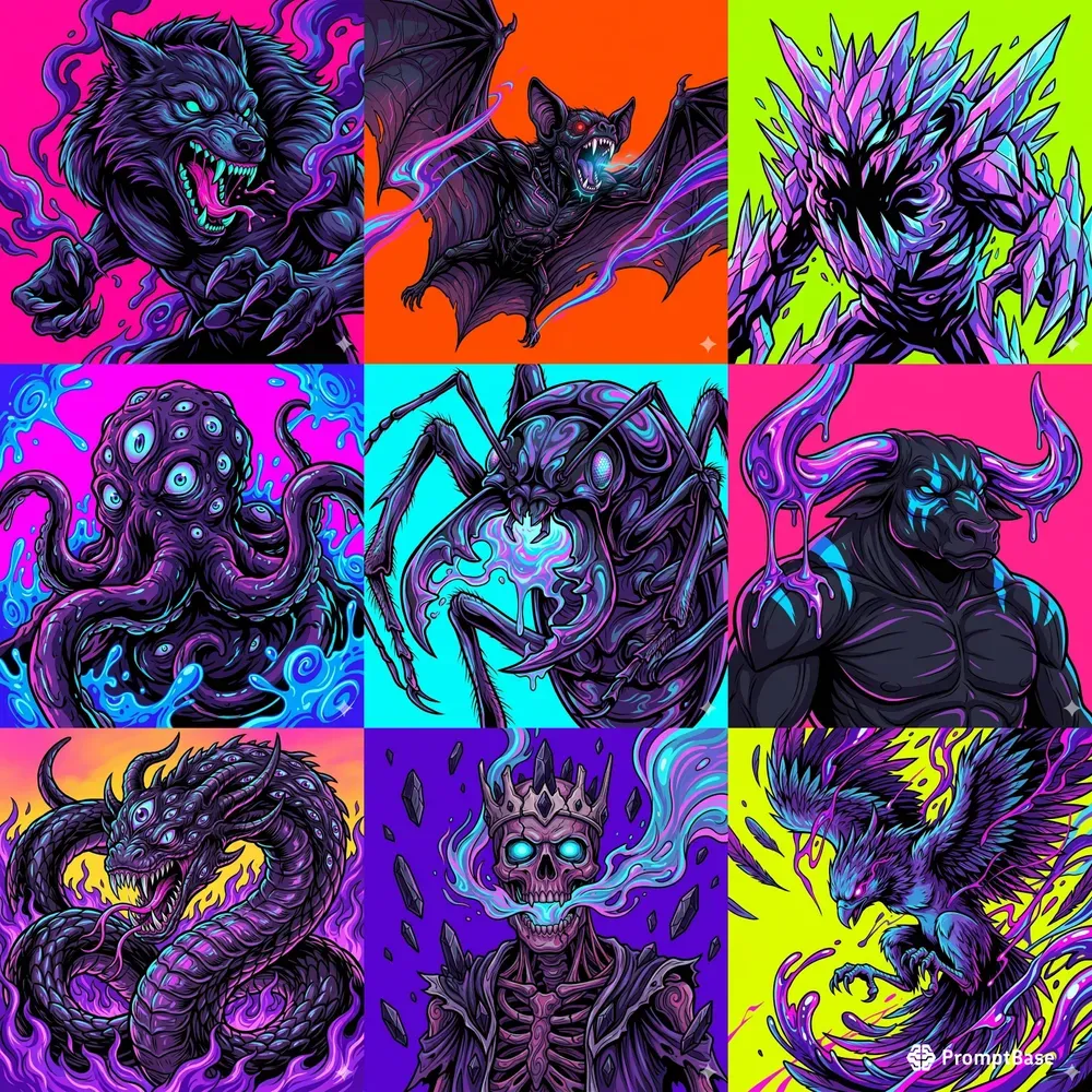 Neon Monster Pop Art Illustrations