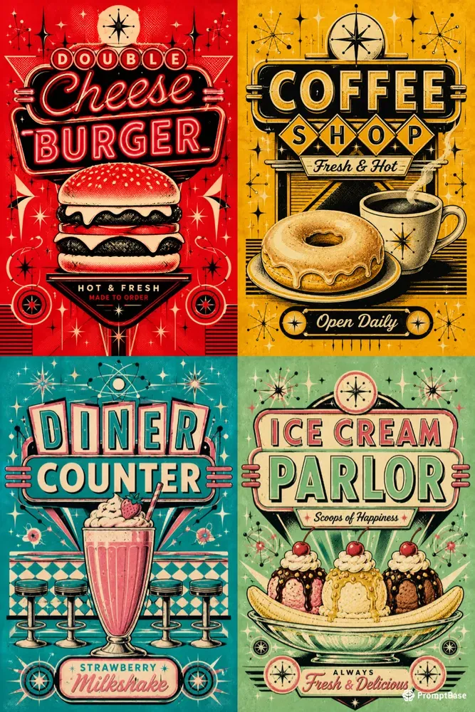 Vintage Diner Signage Menu Art Assets