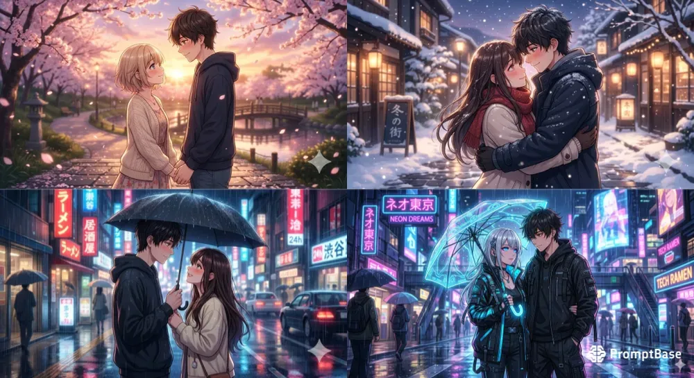 Cinematic Anime Couples In Rain