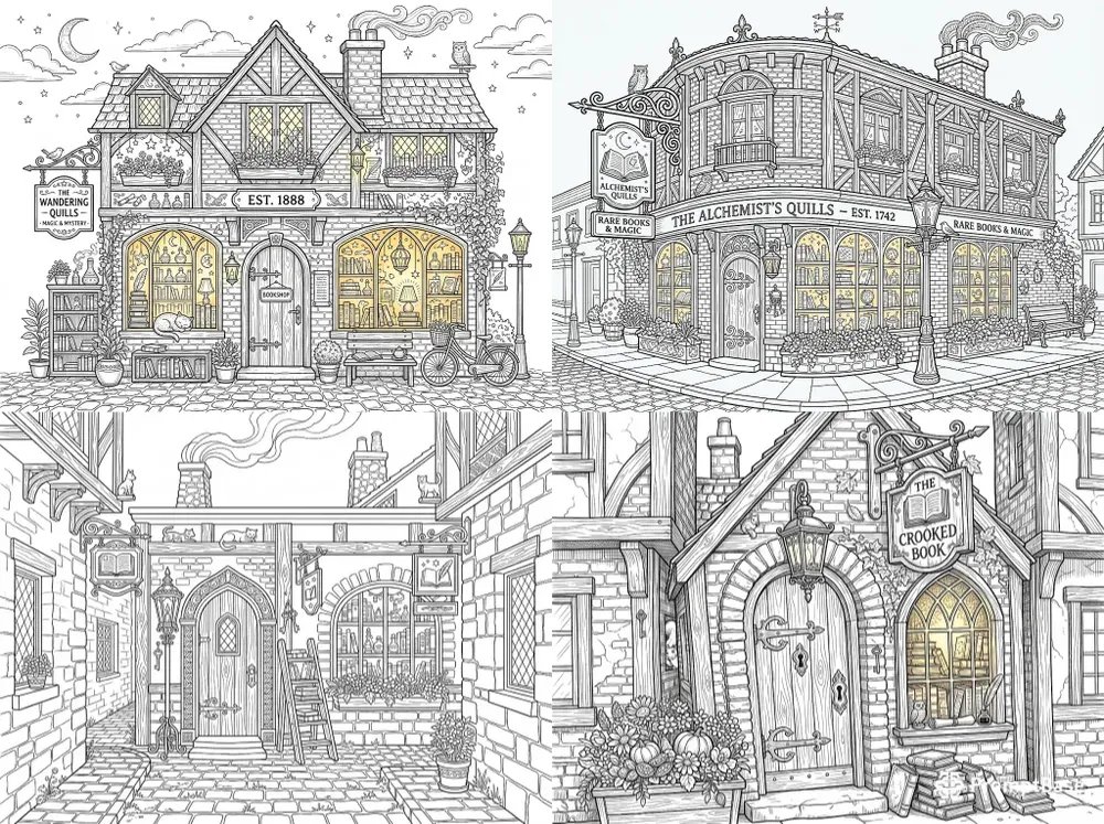 Magical Bookshop Exterior Coloring Pages