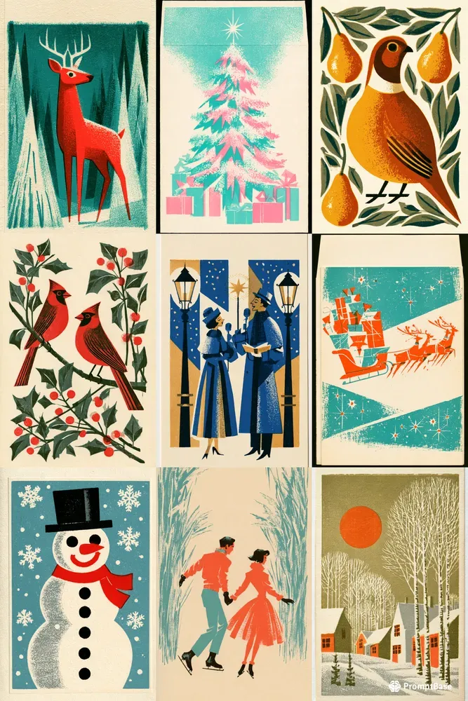 Midcentury Christmas Card Illustrations
