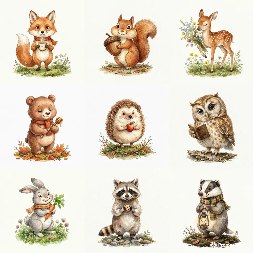 Cozy Watercolor Forest Animals