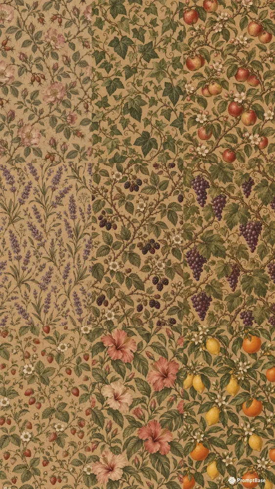 Botanical Kraft Paper Seamless Patterns