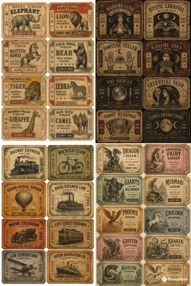 Vintage Carnival Ticket Collages