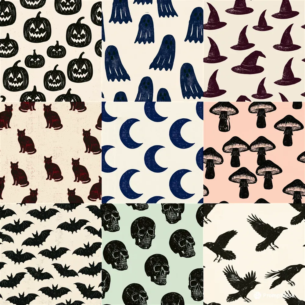 Halloween Block Print Seamless Patterns