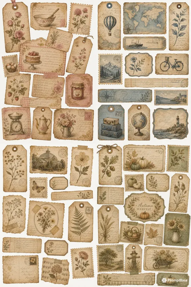 Vintage Botanical Junk Journal Ephemera