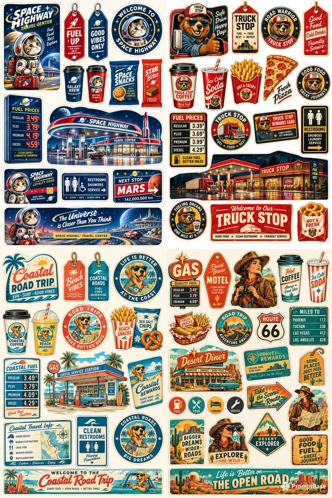 Roadside Travel Sticker Sheets