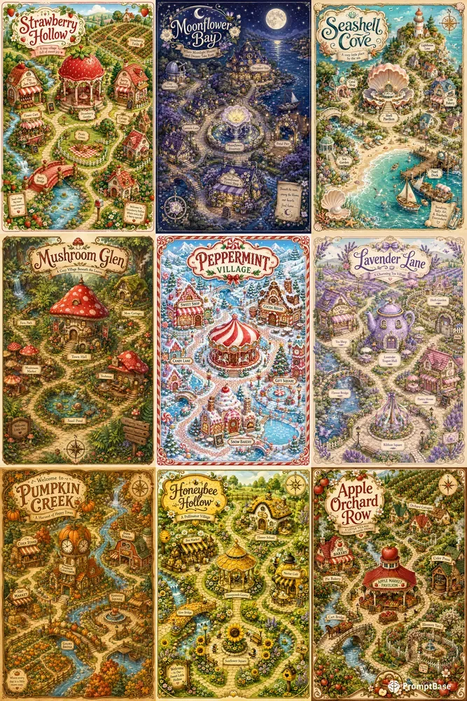 Whimsical Storybook Village Maps