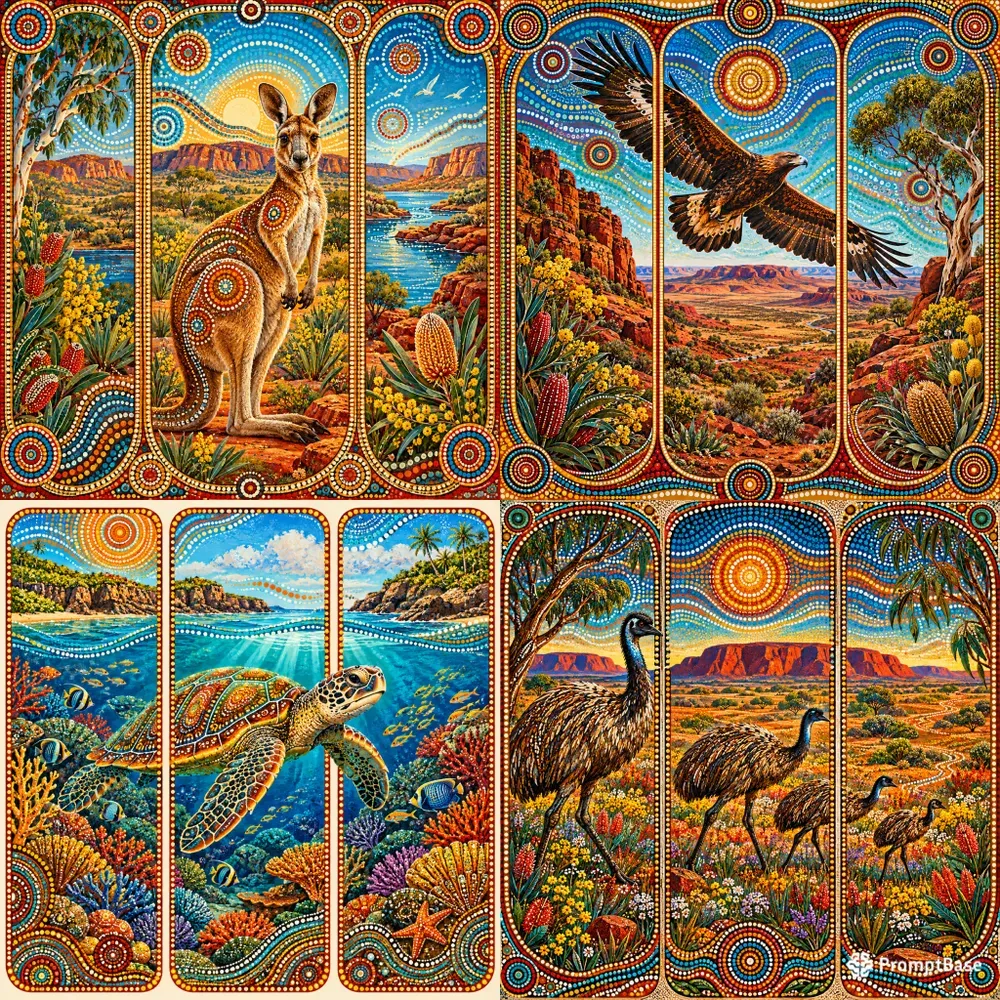 Australian Dot Art Story Panels