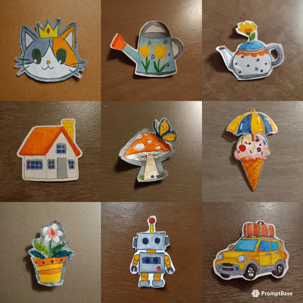 Childs Drawing Hand Cut Paper Stickers