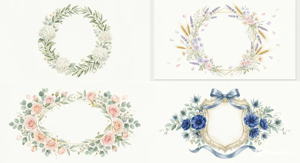 Watercolor Floral Wedding Crests