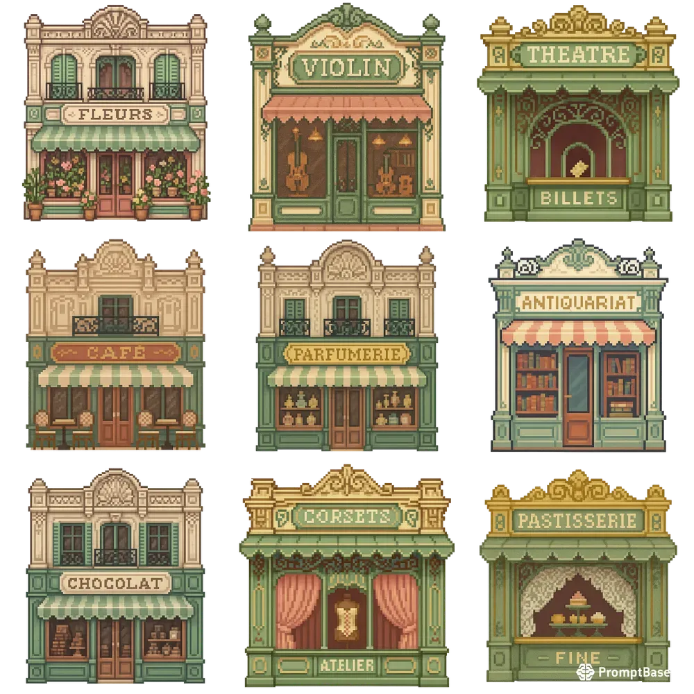 Belle Epoque Pixel Art Storefronts