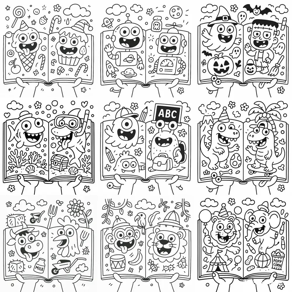 Quirky Open Books Coloring Pages For Kids
