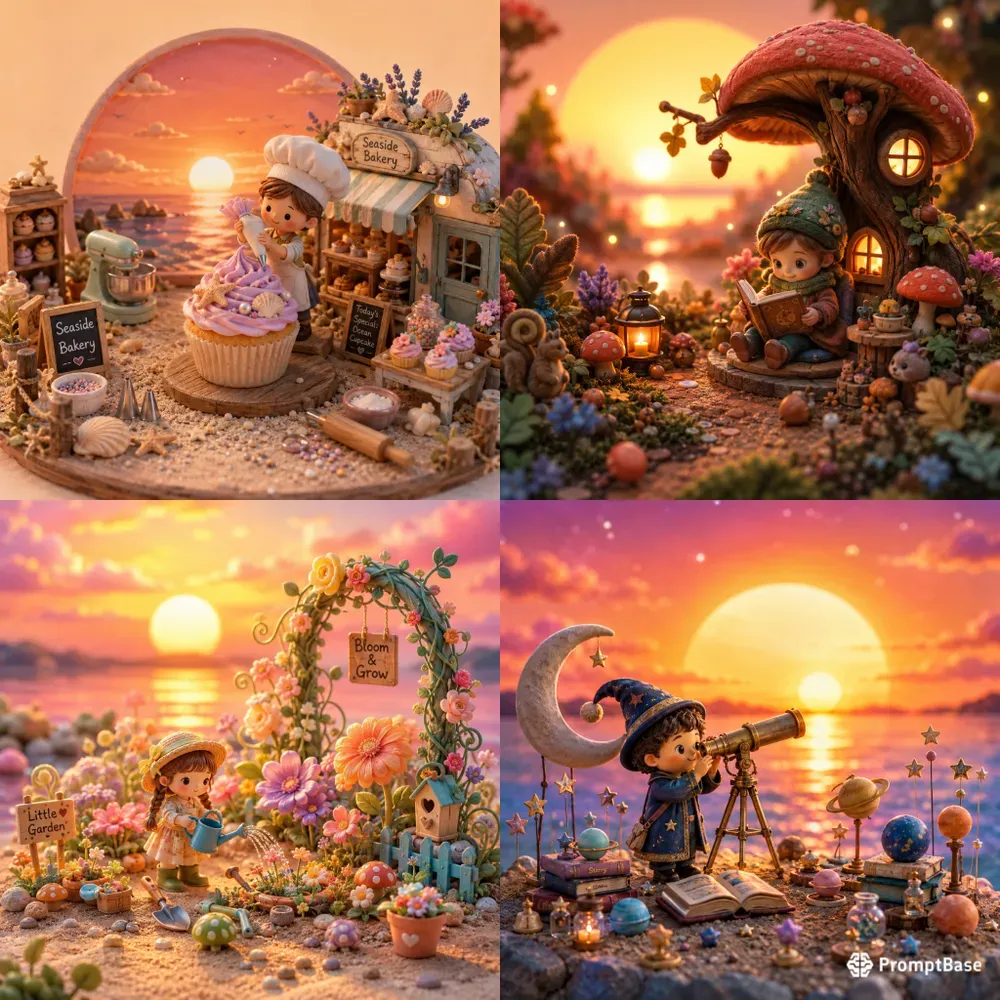 Whimsical Sunset Miniature Scenes