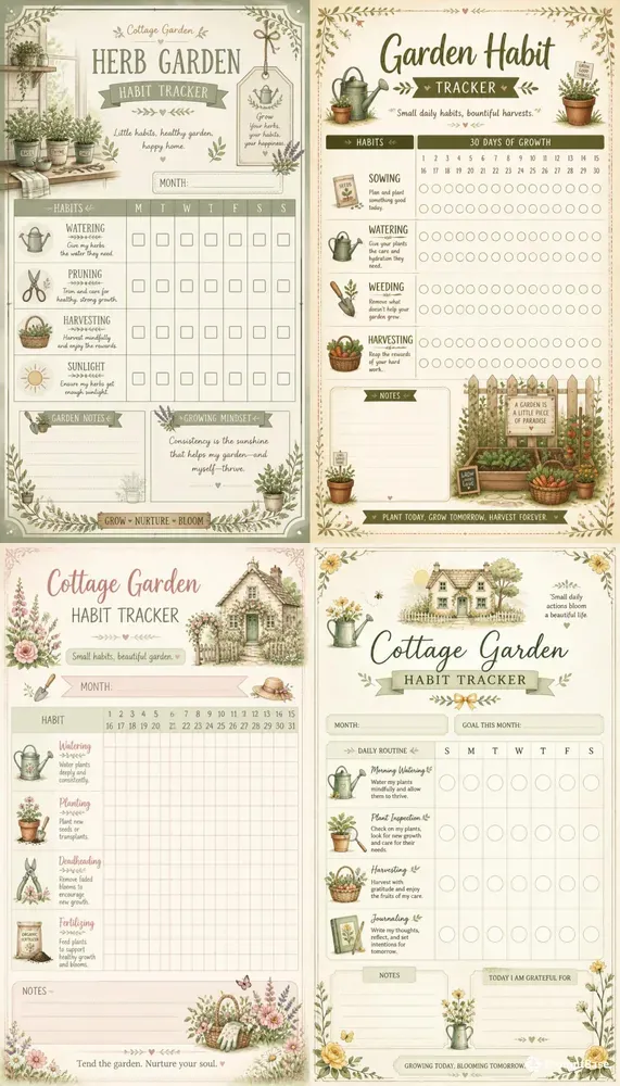 Cottagecore Garden Habit Trackers