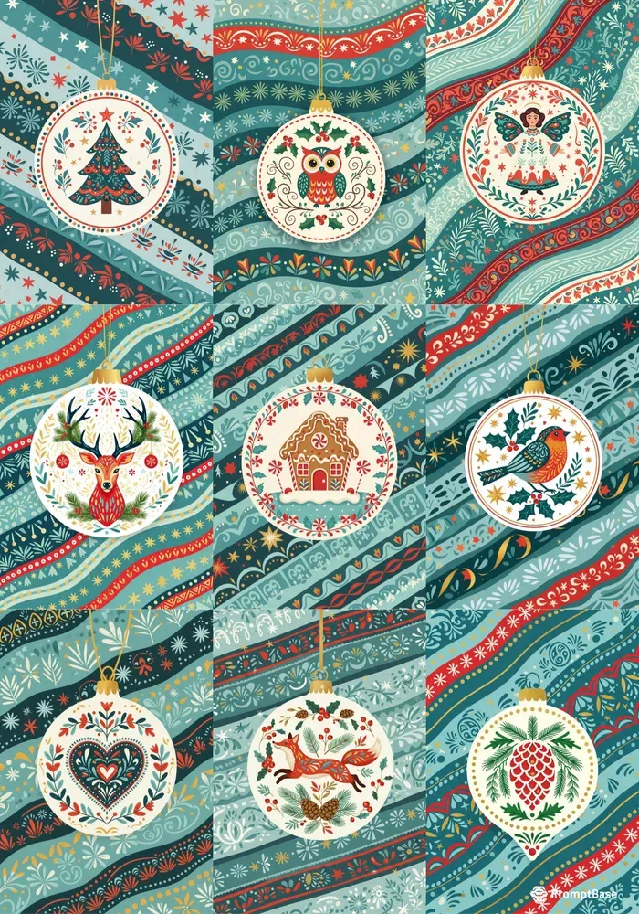 Folk Art Christmas Ornaments Clipart