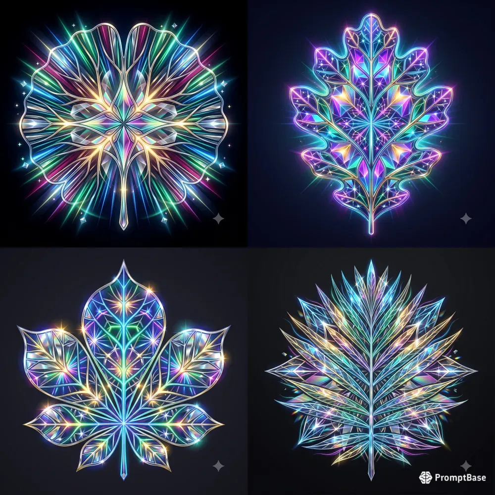 Neon Kaleidoscopic Leaf Vein Emblems