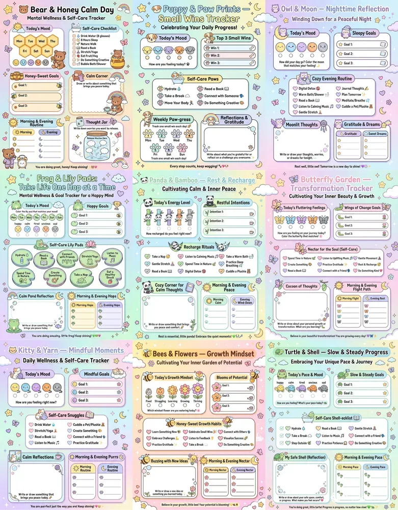 Kawaii Cute Mental Wellness Planner Pages