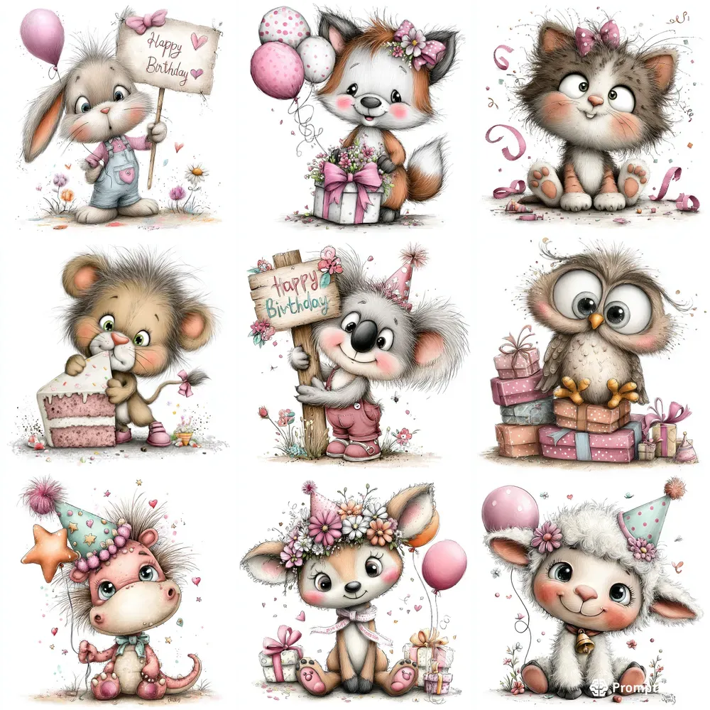 Cute Birthday Animal Clipart Bundles