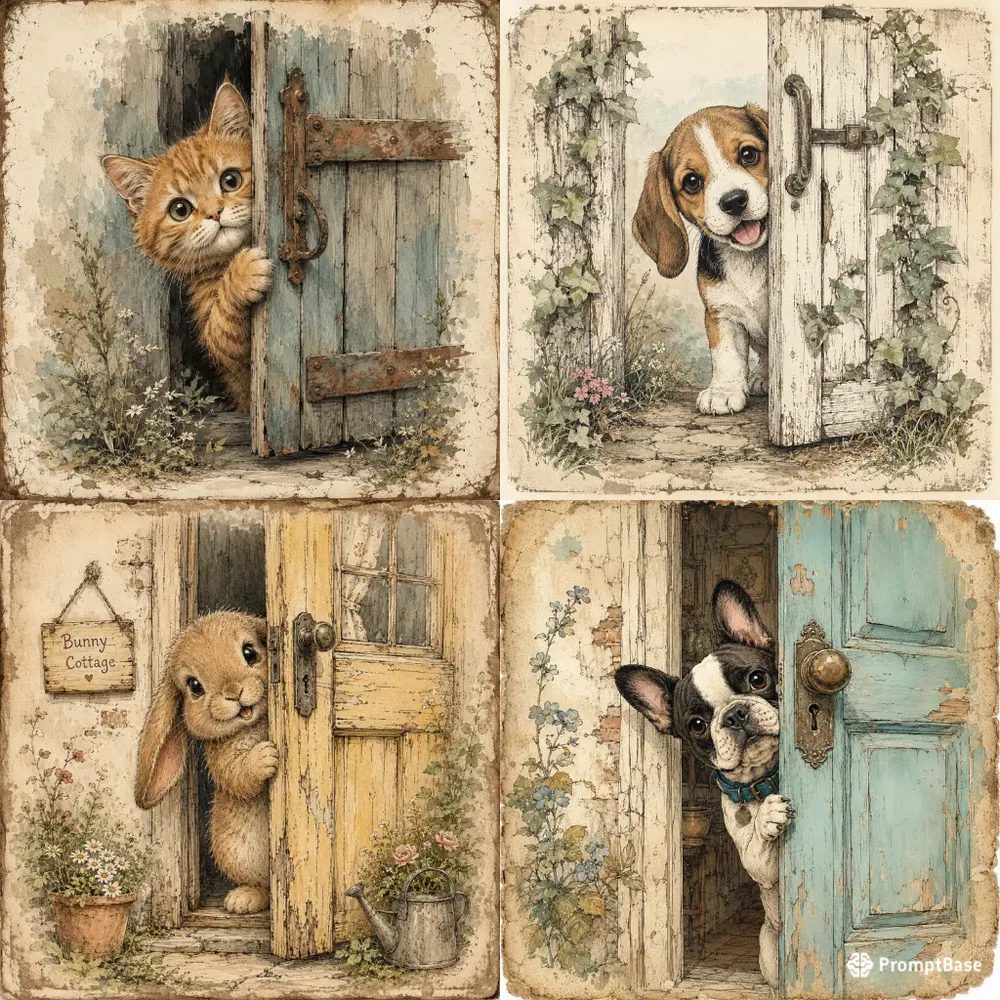Vintage Peeking Puppy Art