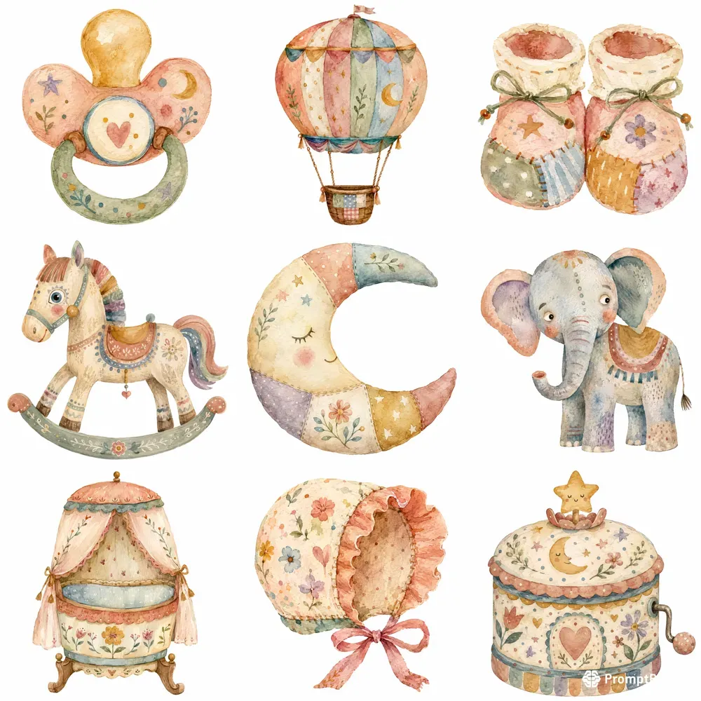 Naive Nursery Watercolor Art Cliparts