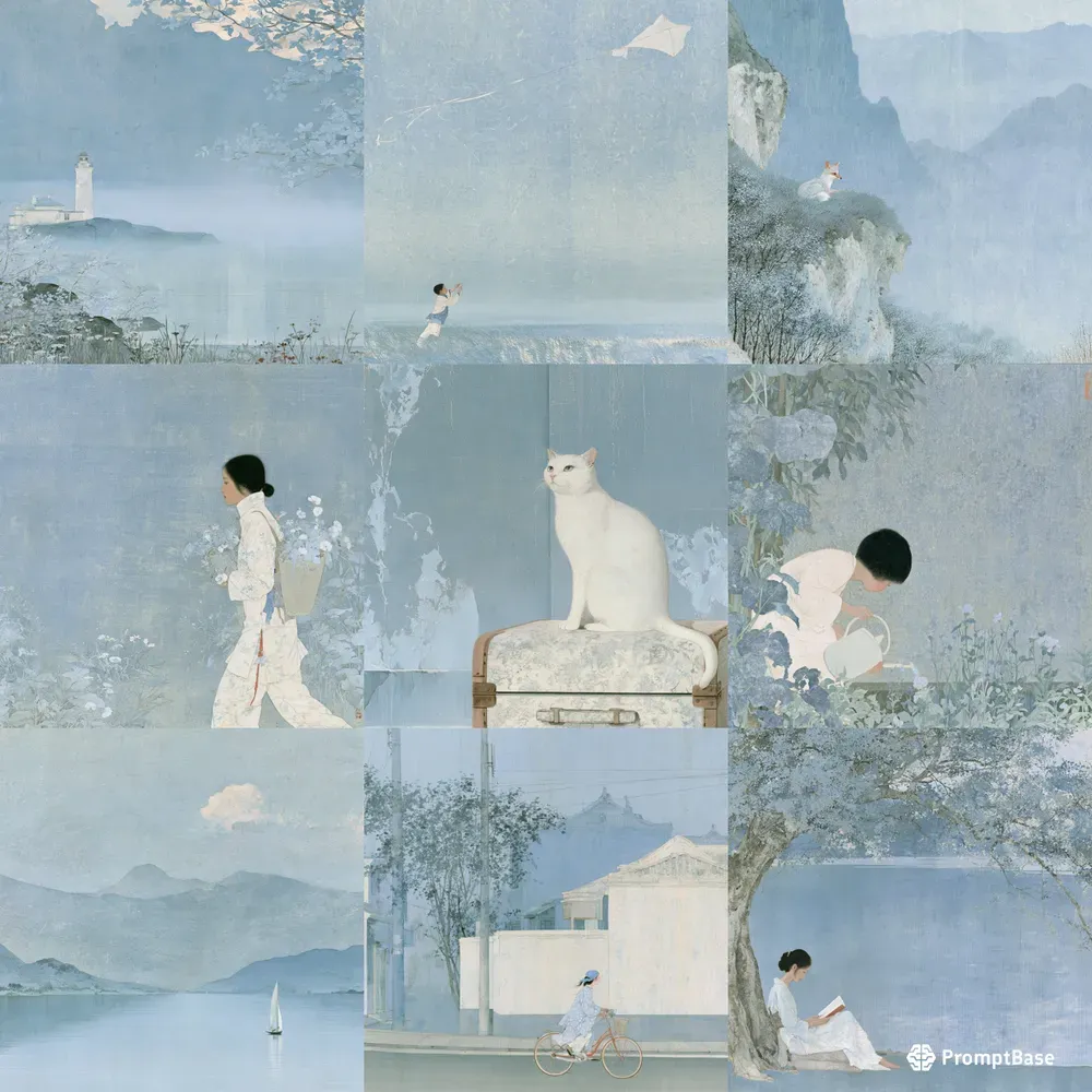 Soft Blue Poetic Illustrations
