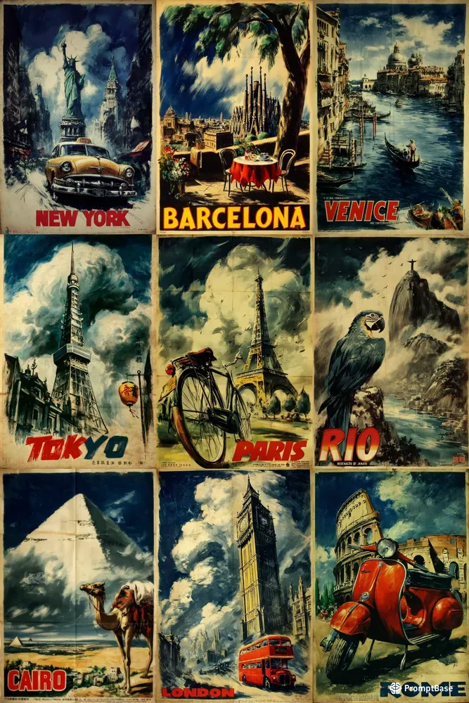 Vintage Painted City Travel Posters