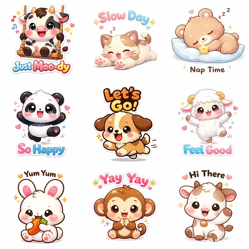 Cute Kawaii Baby Animal Actions Stickers