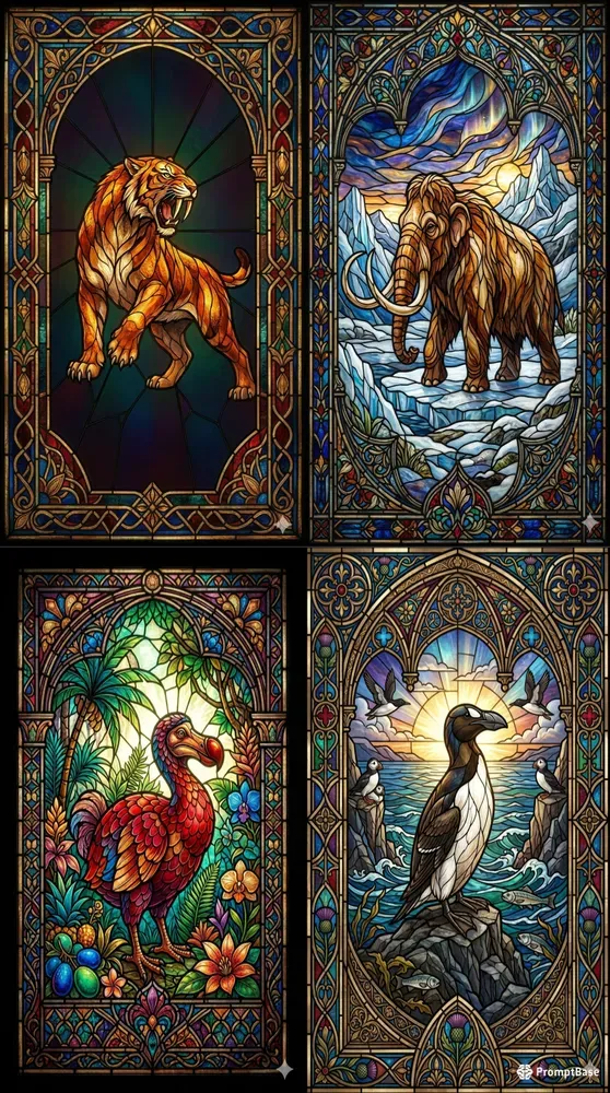 Stained Glass Extinct Animal Art