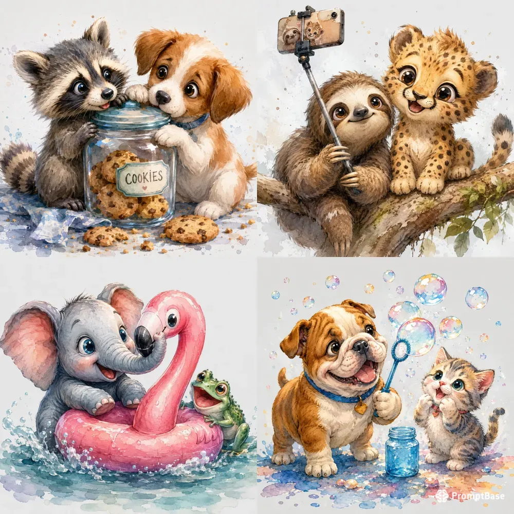 3D Watercolor Baby Animal Duos