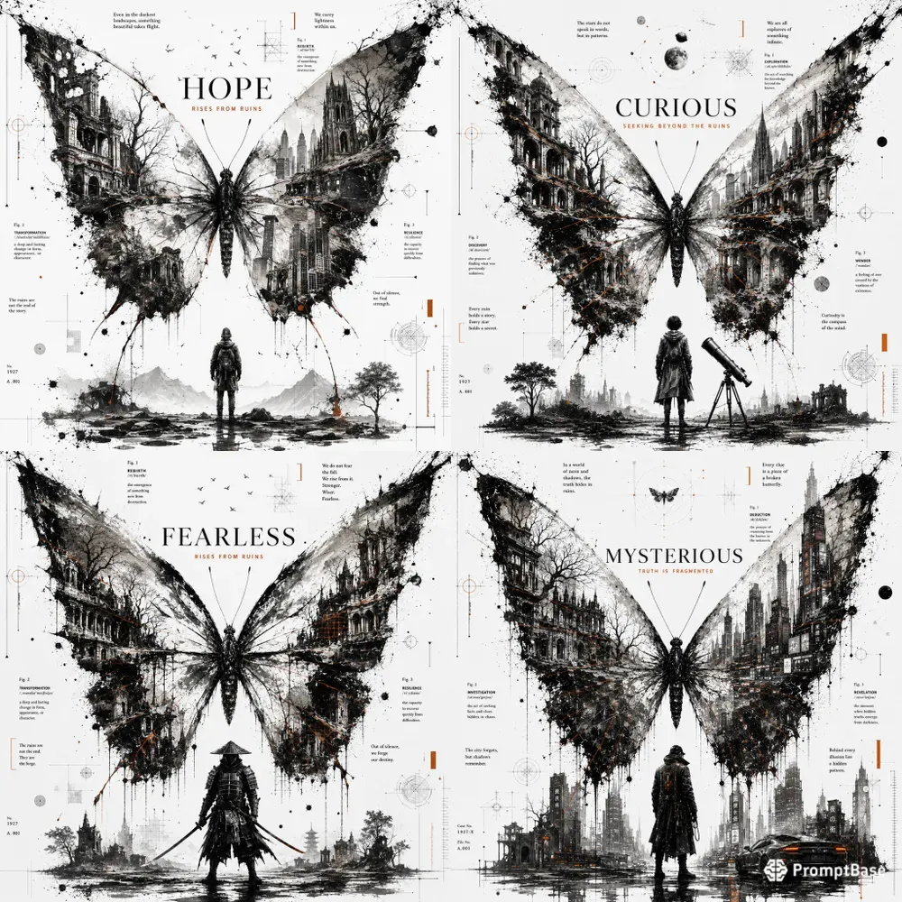 Monochrome Butterfly Collages