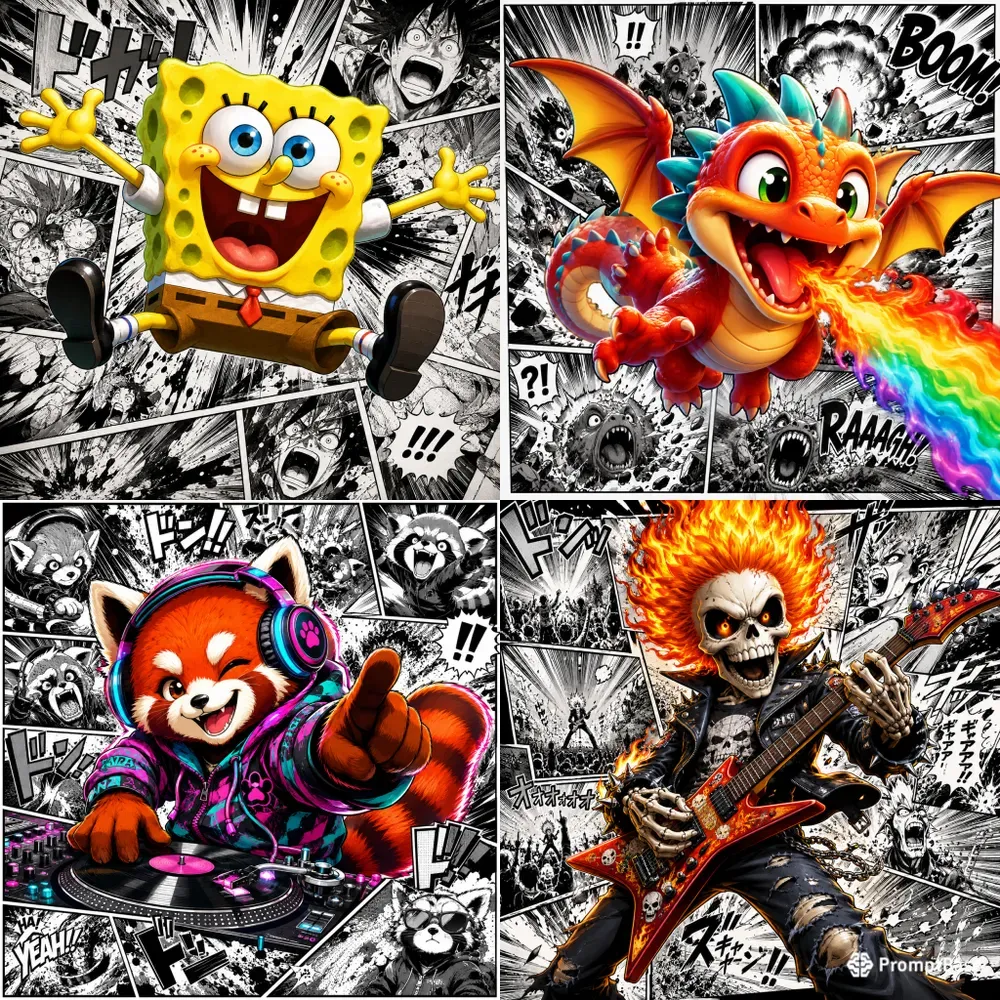 Vibrant Cartoons On Manga Panels