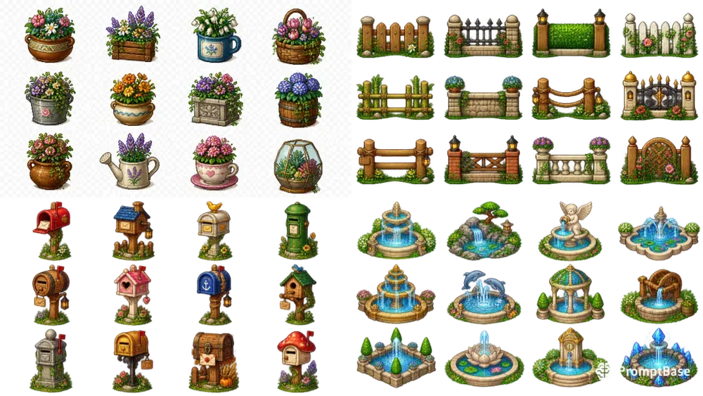 16bit Cozy Courtyard Decor Sprite Sheets