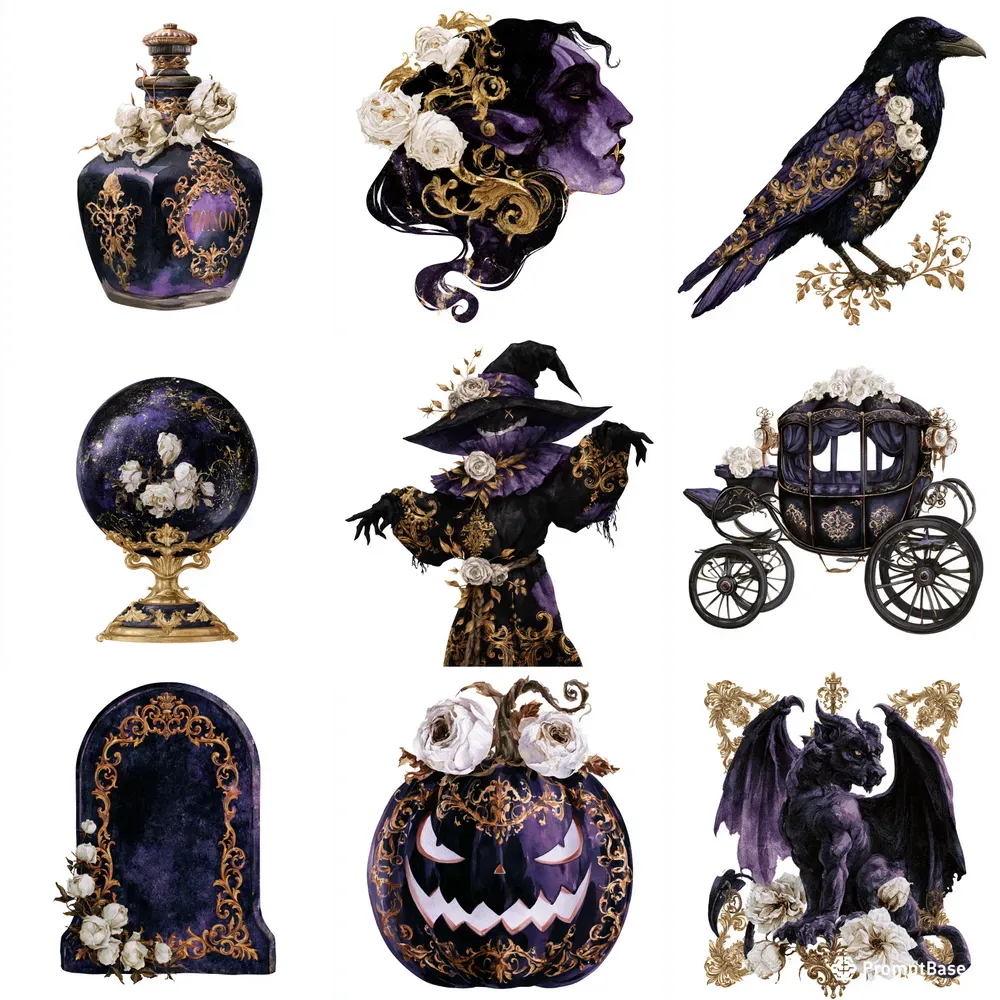 Watercolor Purple Halloween Cliparts