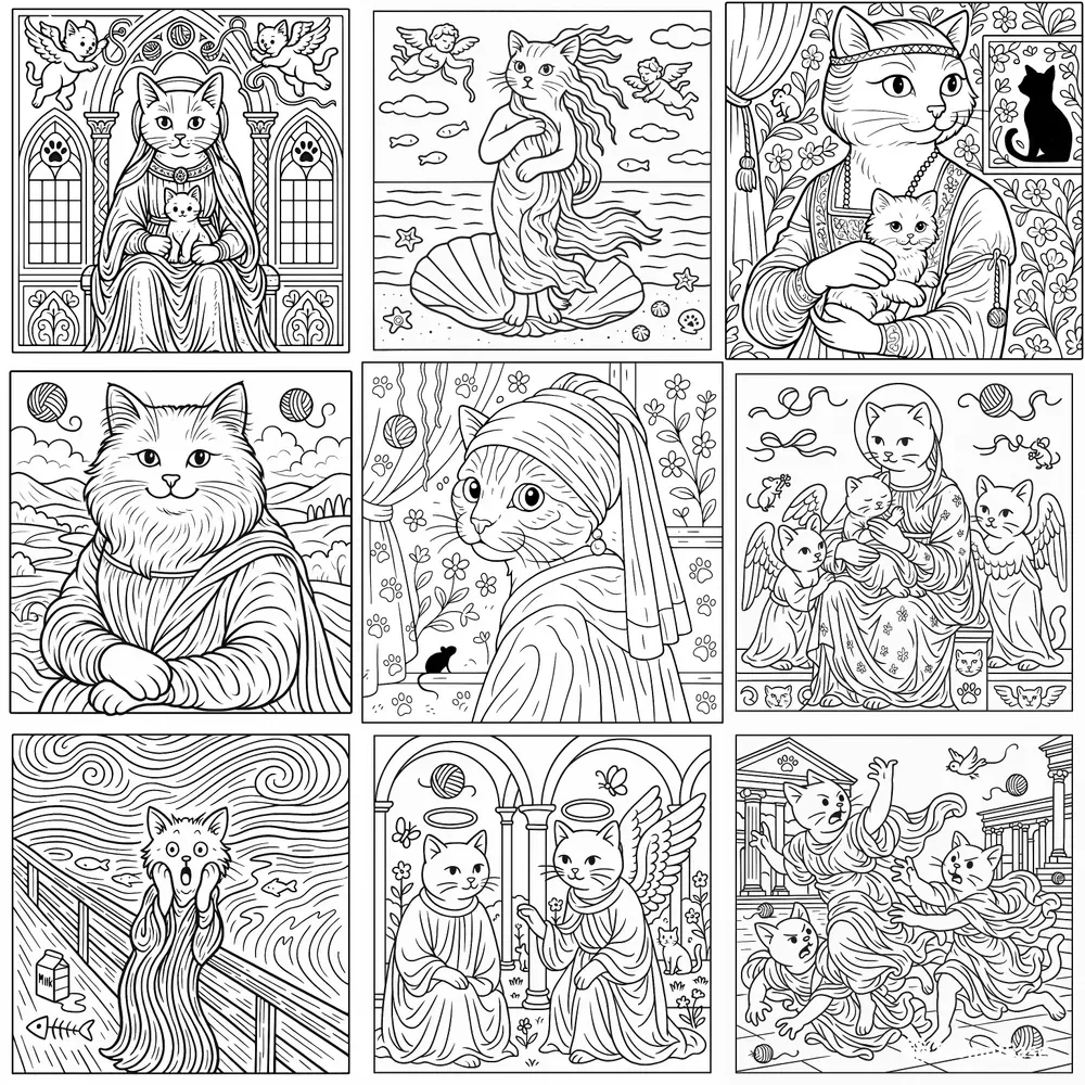 Cat Meowsterpieces Coloring Book Pages