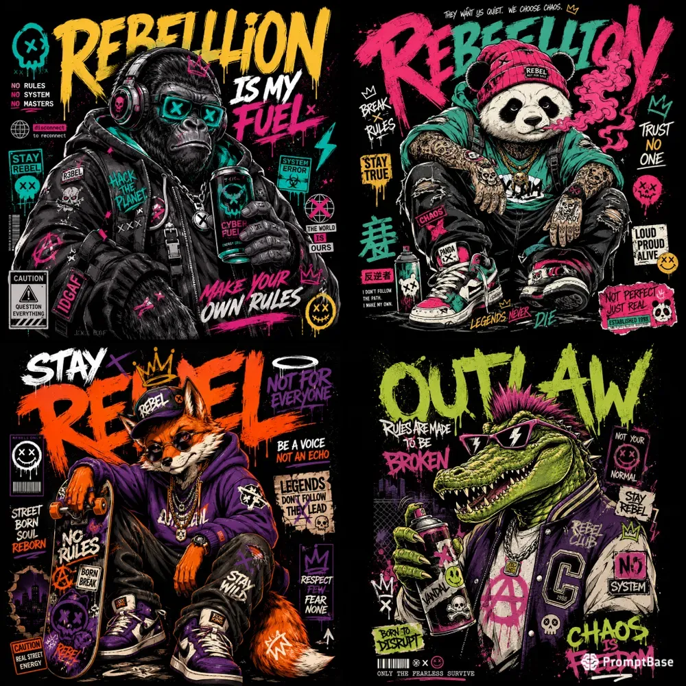 Urban Rebel Streetwear Animal Posters
