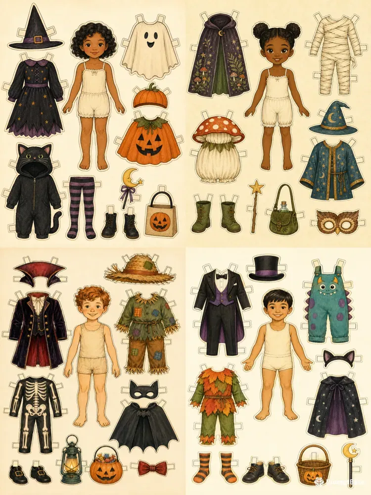 Halloween Costume Paper Doll Cutouts
