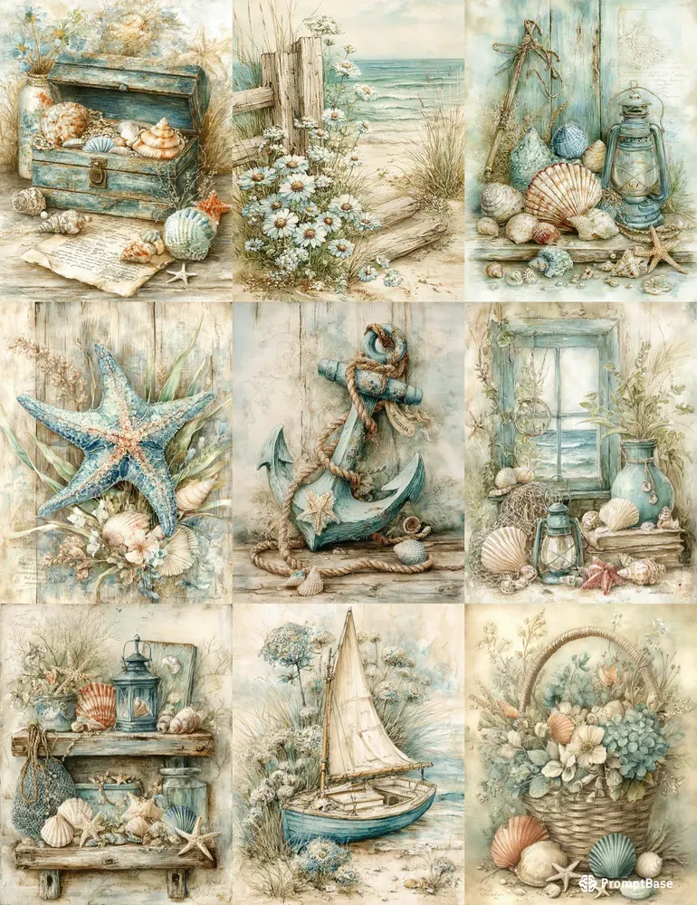 Coastal Marine Junk Journal Art Ephemera