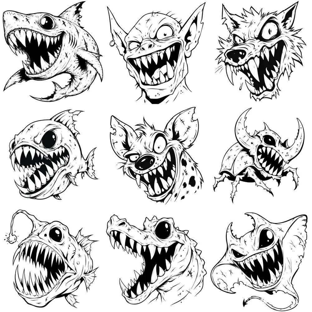 Black White Monster Tattoo Flashes