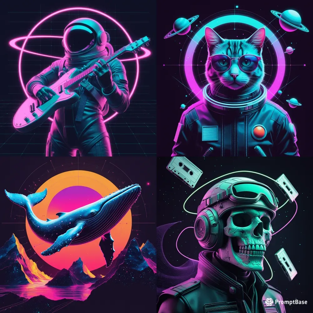 Retro Cosmic Synthwave Art
