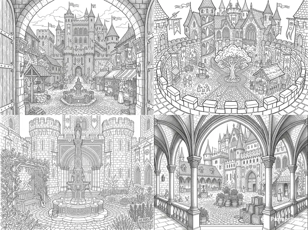 Castle Courtyard Coloring Pages