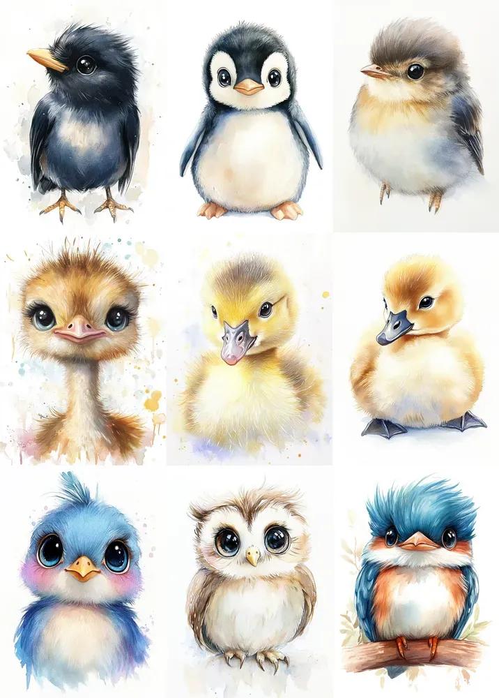 Watercolor Baby Birds