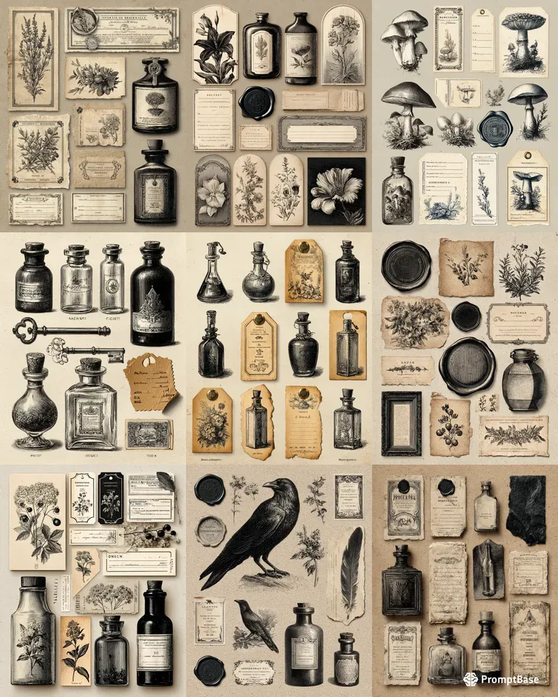 Noir Apothecary Junk Journal Assets